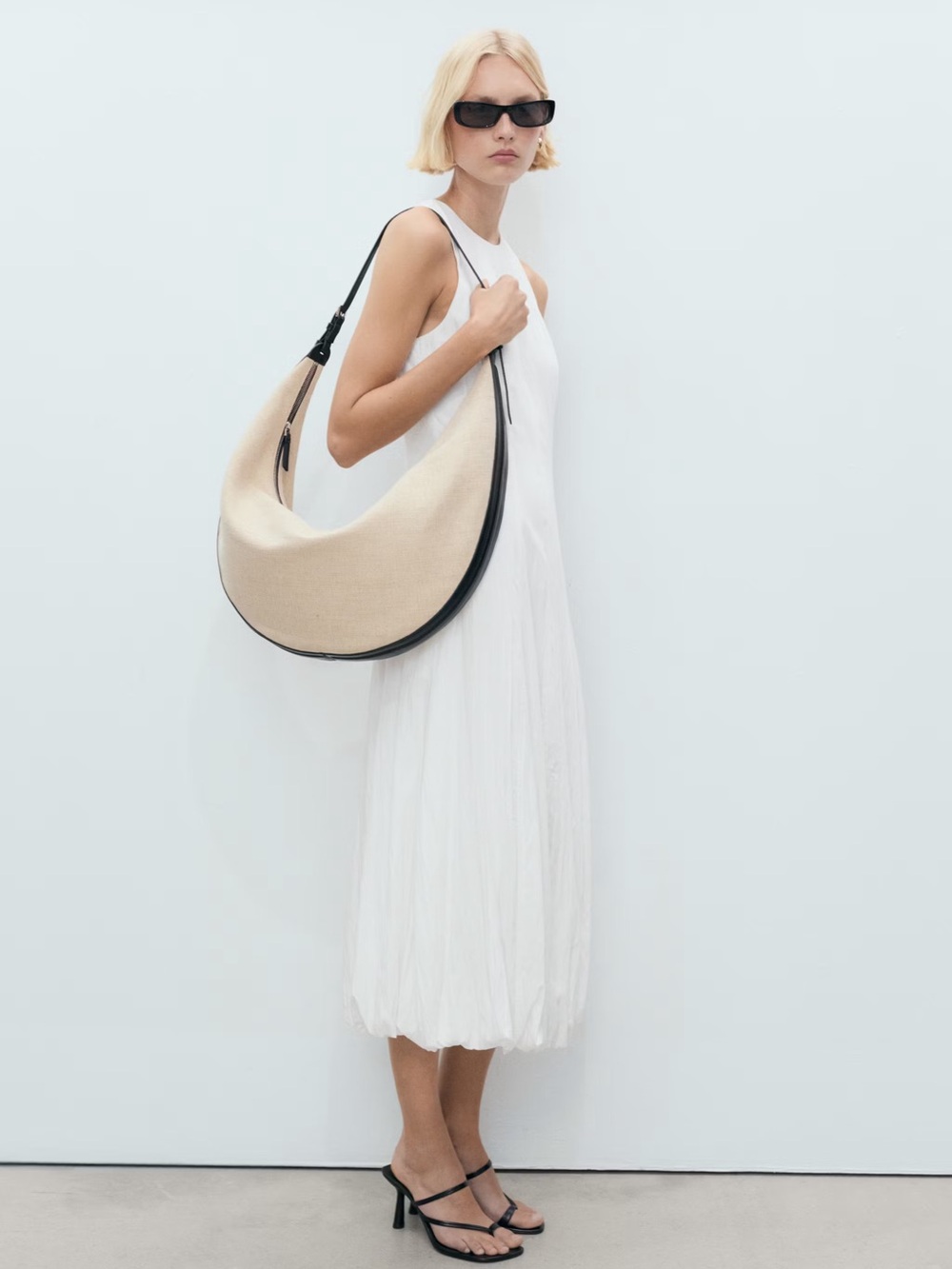 Mango White long balloon dress NWT